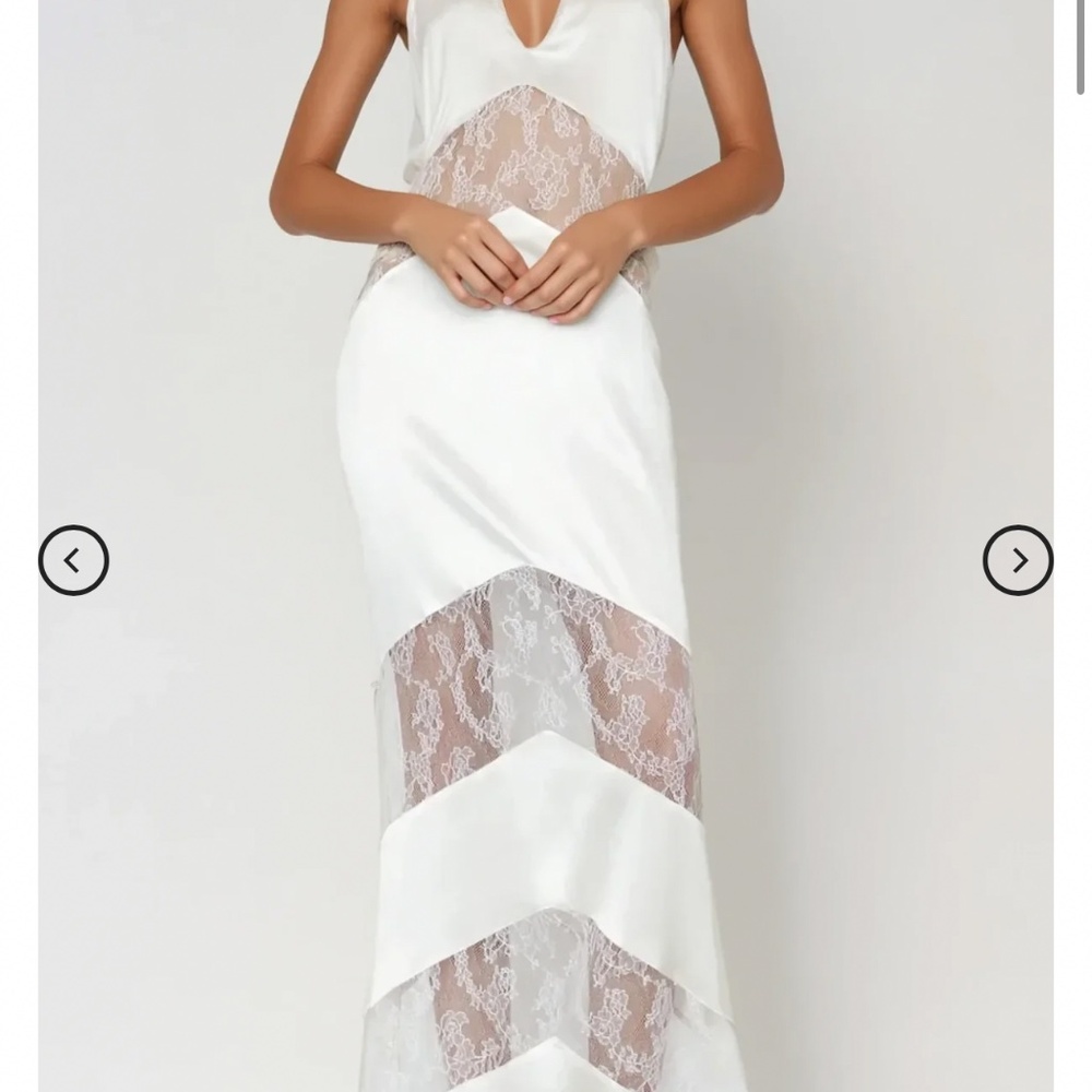 Bernal Satin Lace Cutout Floral Maxi Dress In White
